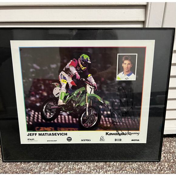 Vintage framed Jeff Matiasevich Kawasaki Racing signed photo - Picture 1 of 2